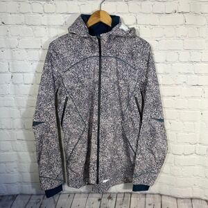 Lululemon Runaway Windbreaker Jacket 8 Blue Pink Pebble Print Zip Reflective